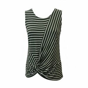 Zenana Outfitters Green and White Striped Twist Tank Top